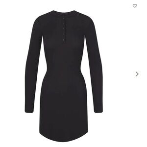 Skims Cotton Rib Henley Mini Dress in Soot